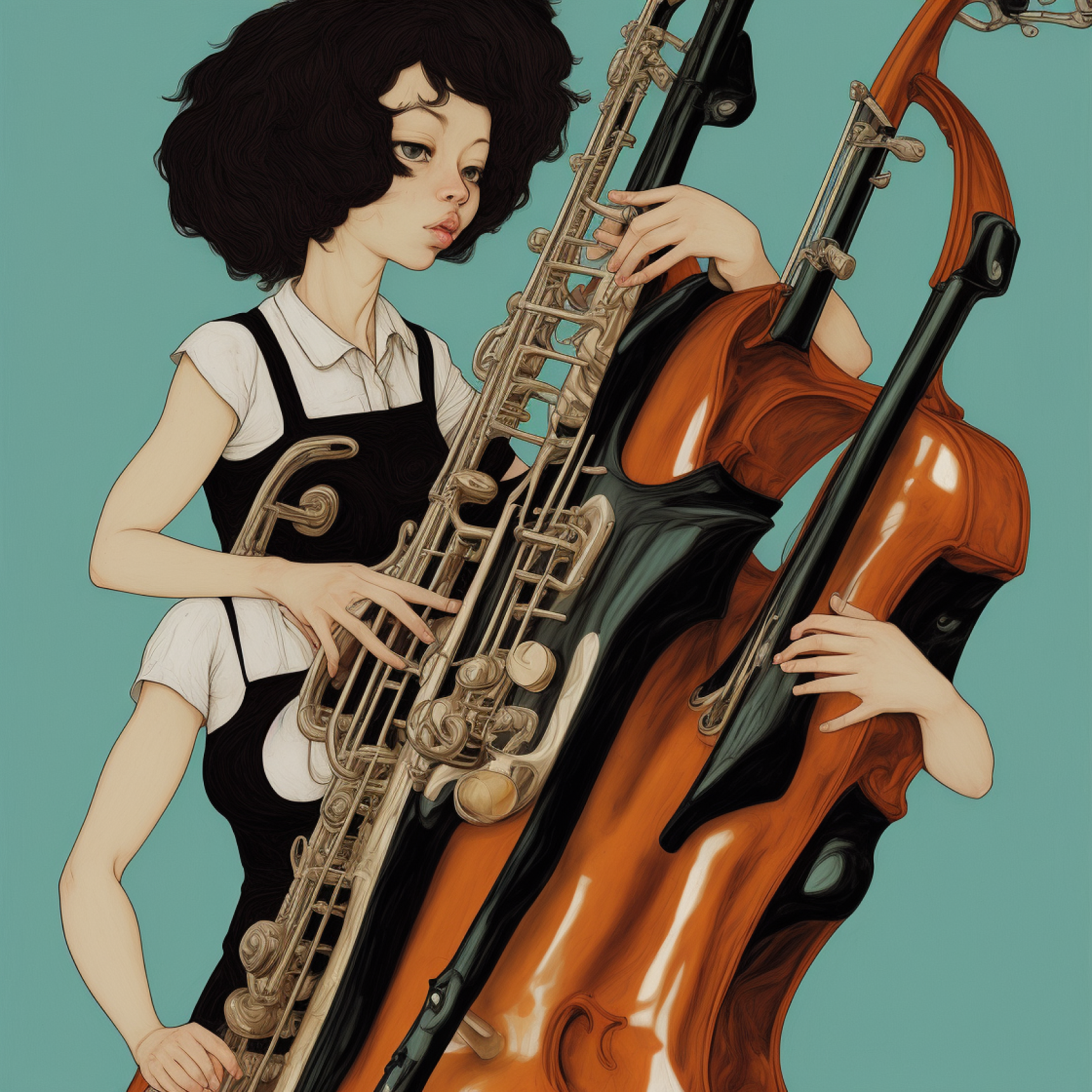 AI generated woman playing instruments