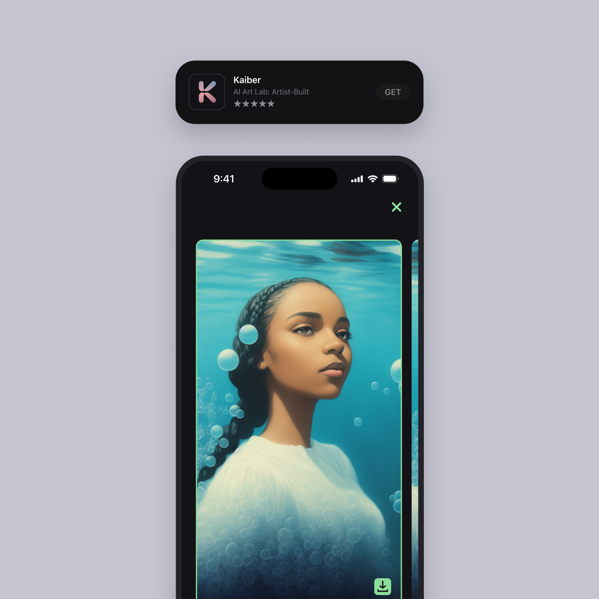 Kaiber iOS app AI generated woman screen