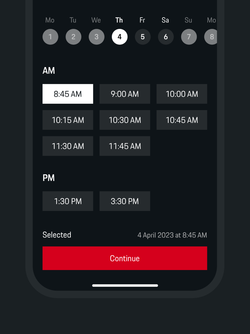 Porsche iOS app time settings