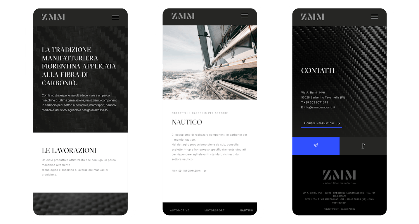 Versione mobile del sito di ZMM progettato da Quamm | Portfo