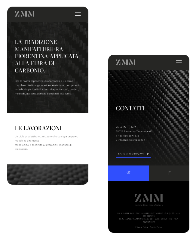 Versione mobile del sito di ZMM progettato da Quamm | Portfolio