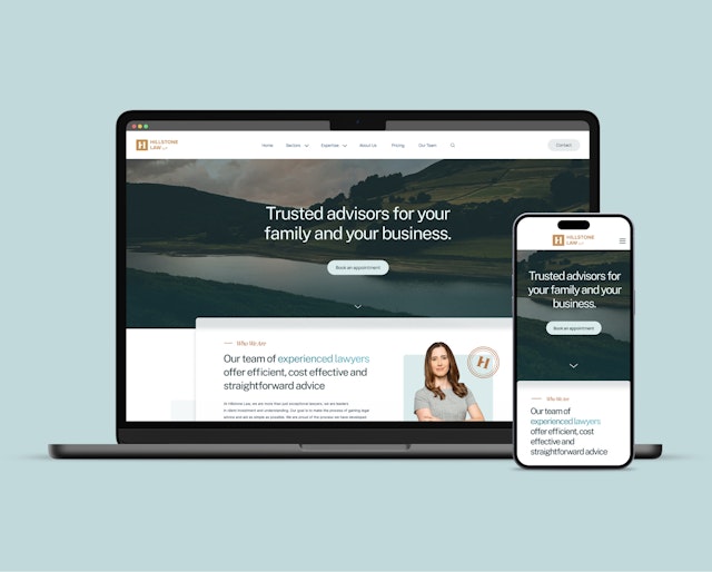 Responsive web design mockup on a laptop and mobile for Hillstone Law