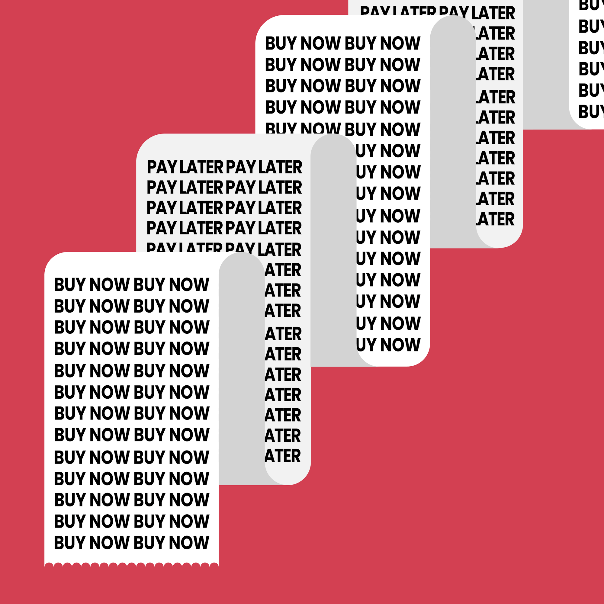 Receipt featuring the words 'buy now pay later' on red background.