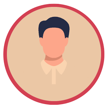 Graphic icon of man with black hair.