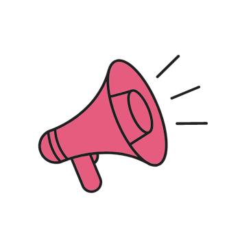 Graphic icon of megaphone.