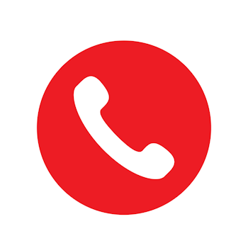 Symbol of white phone on red circle.