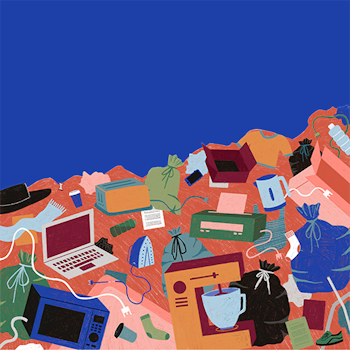 Illustration of a pile of old appliances.