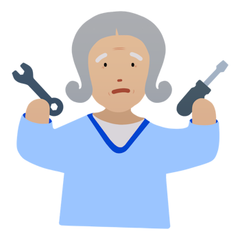 Image of a granny holding tools