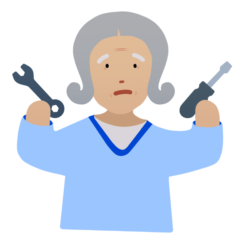Image of a granny holding tools