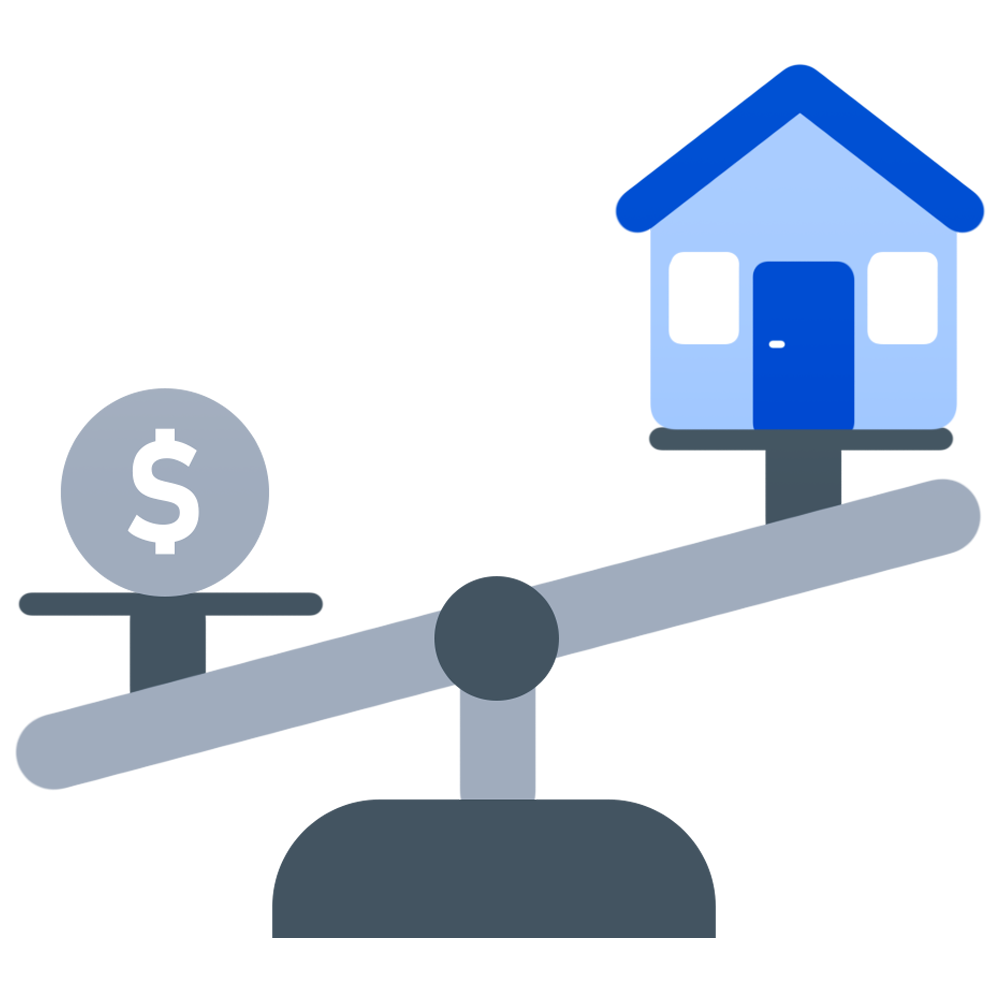Image of a coin and house on a scale