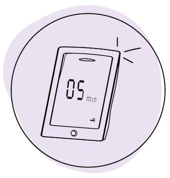 Illustration of phone displaying 5-minute timer.