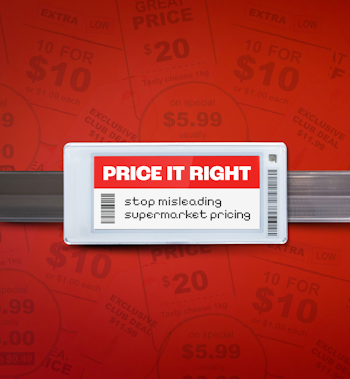 Supermarket pricing label with the words "Price It Right" on red background.