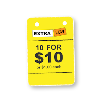 Yellow price label with misleading pricing.