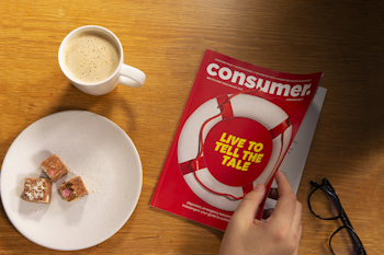 Cup of tea, lolly cake and a Consumer magazine. Lovely.