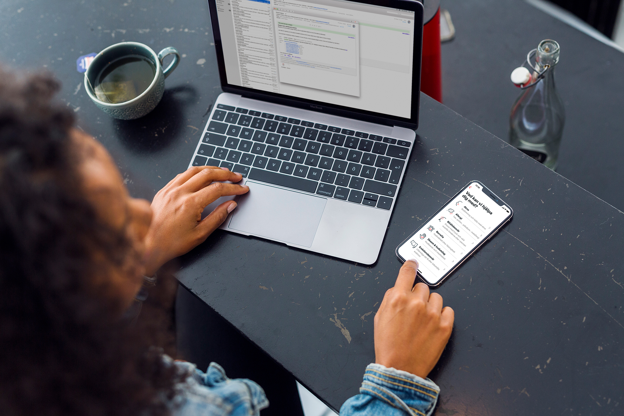 Woman Phone Computer In Cafe