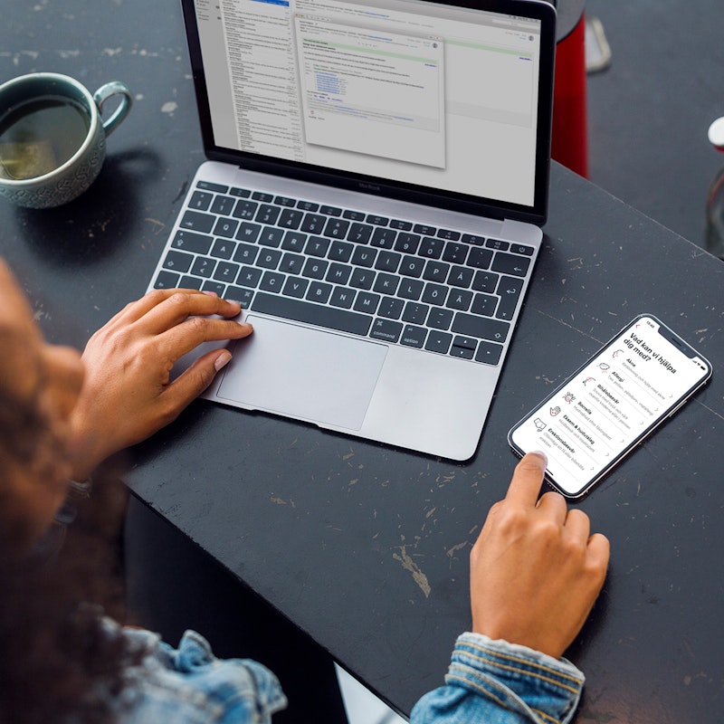 Woman Phone Computer In Cafe