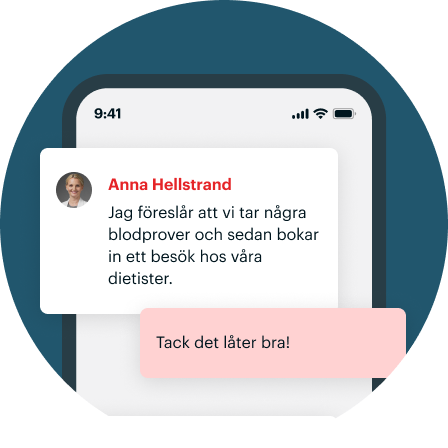 Bild på en chat konversation mellan patient och läkare om viktnedgång