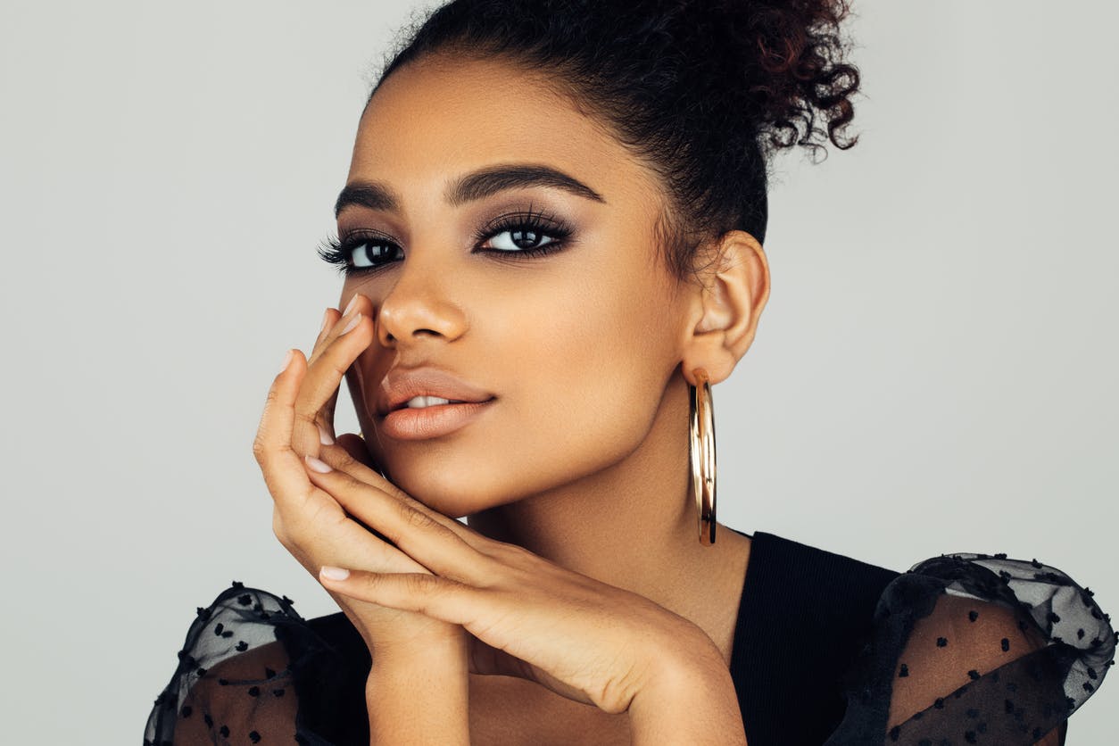 attractive woman with lush lips and beautiful sharp eyes