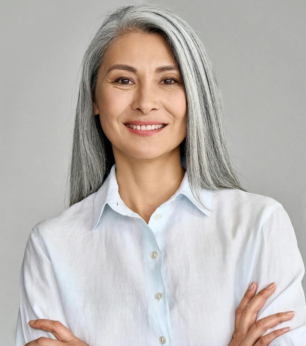 Woman with gray hair smiling