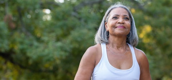 Woman with gray hair smiling