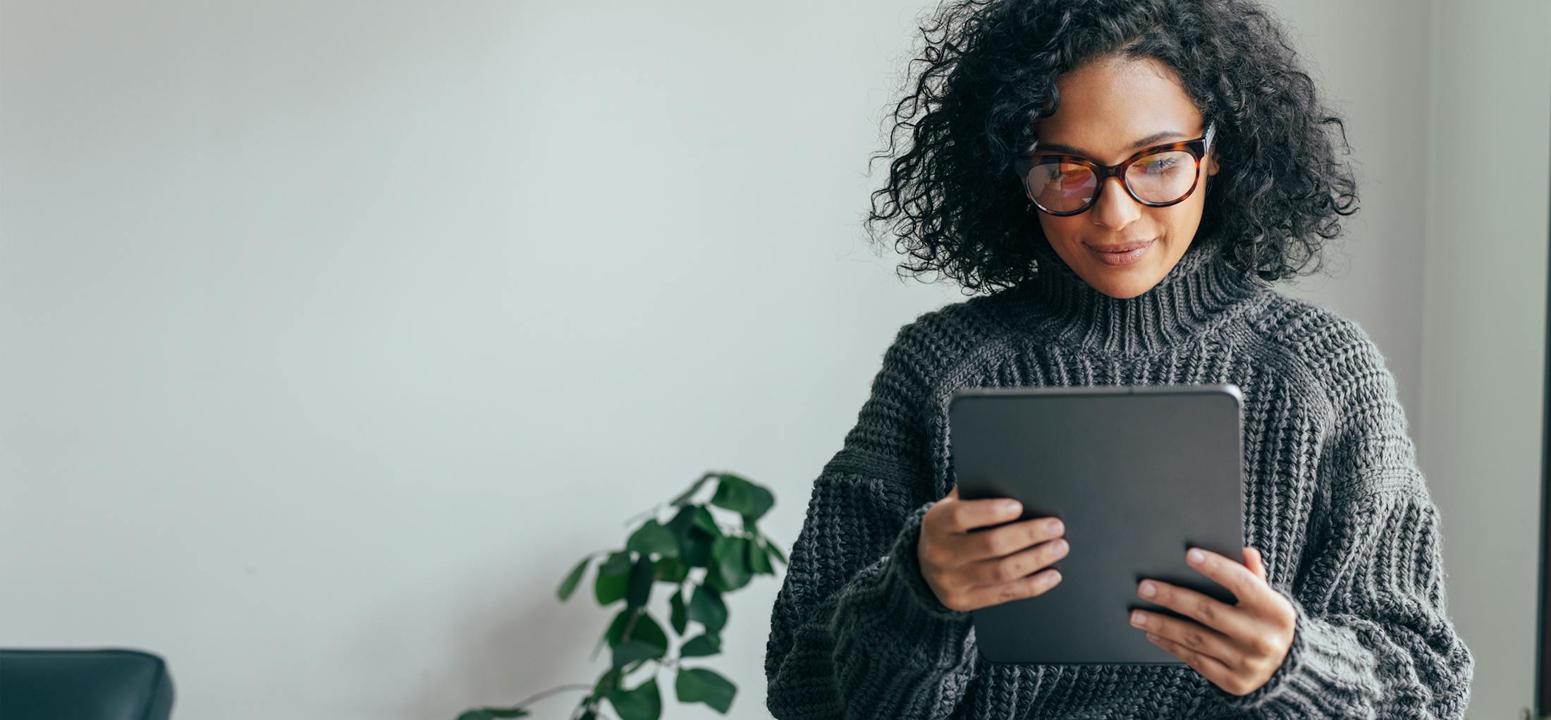Woman looking at an ipad