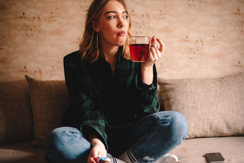 woman having tea