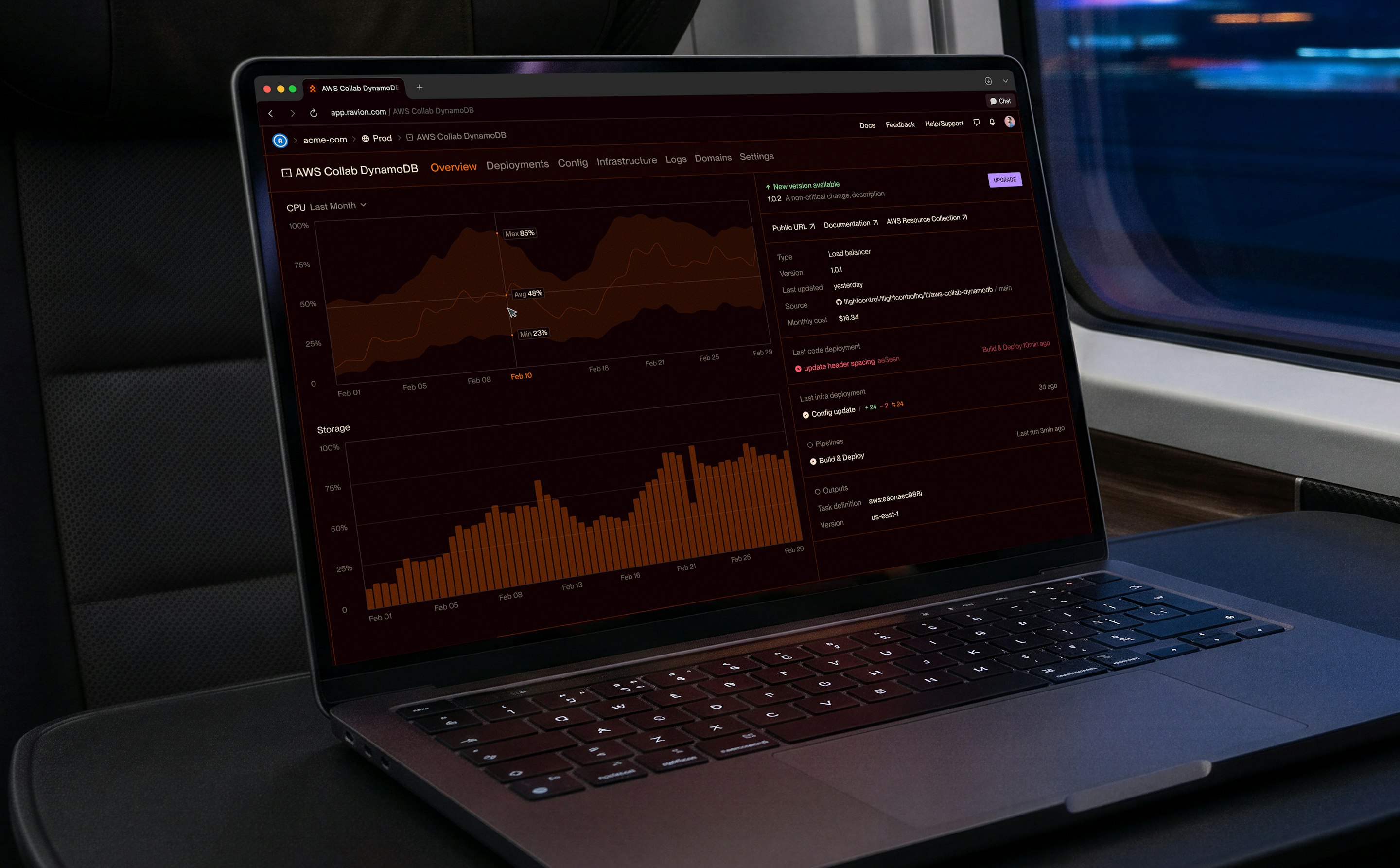 Ravion product dashboard shown on a laptop