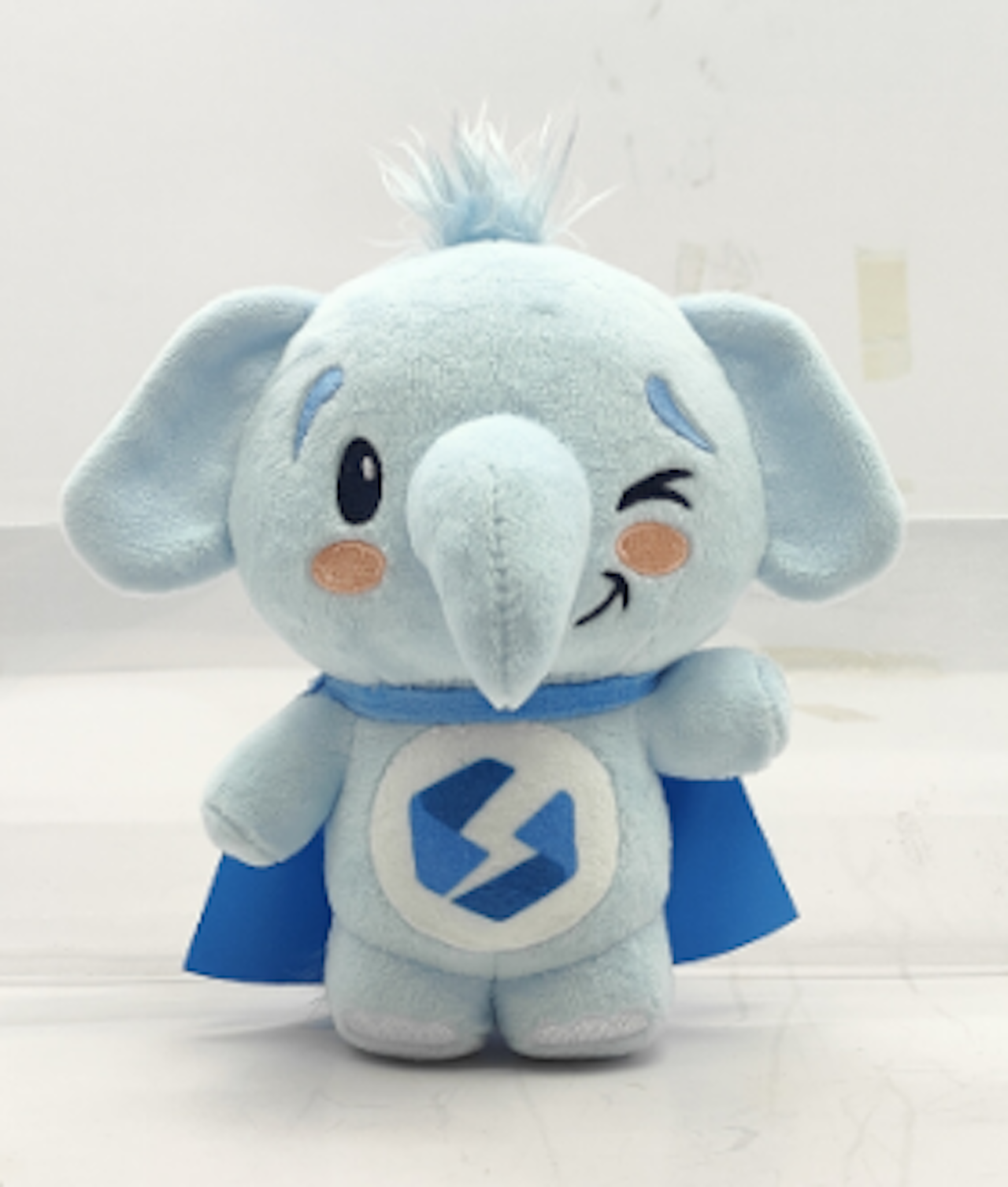 Early 3D render of the custom Squishable Stellate elephant plushie in its superhero cape