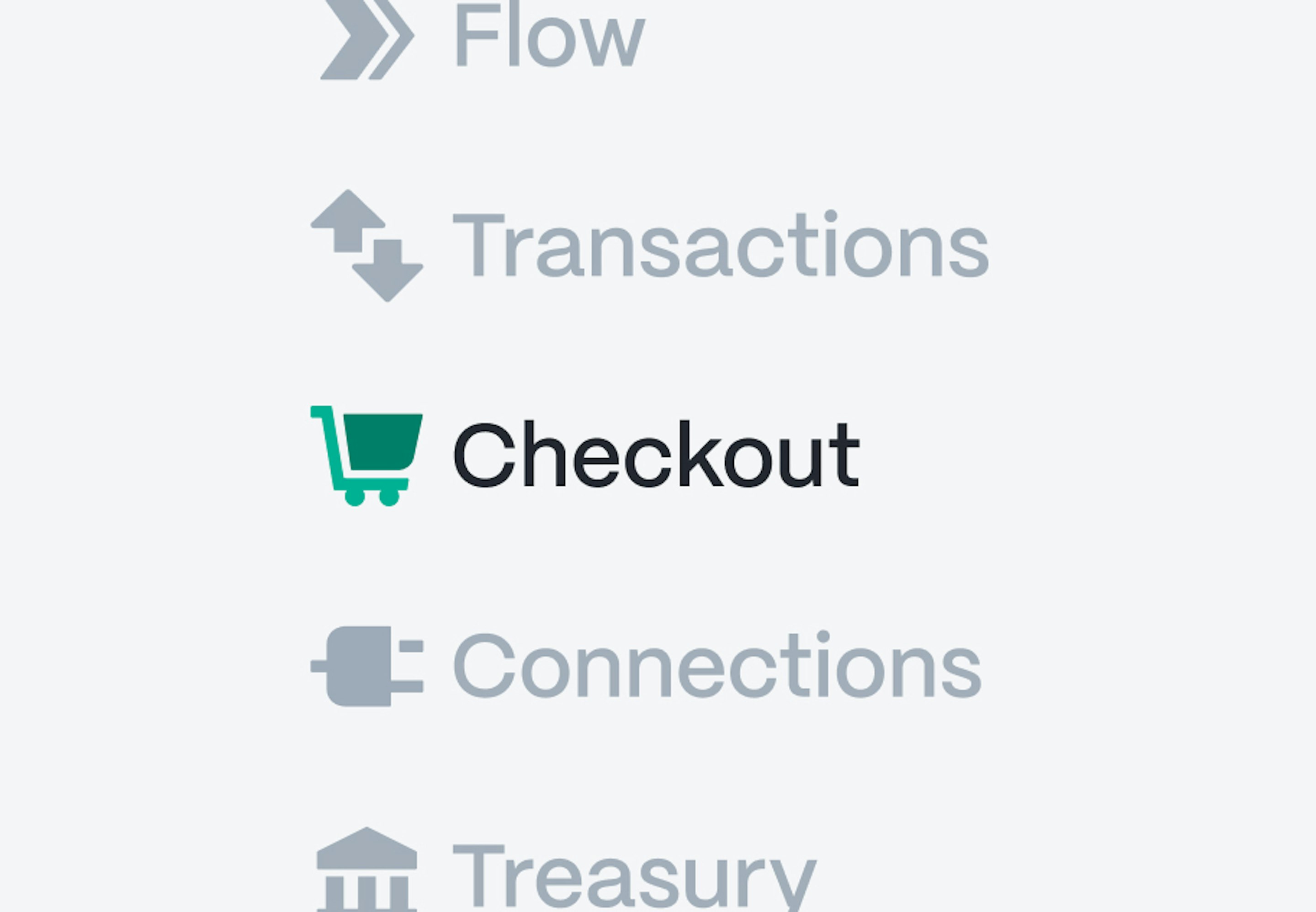 Close-up of the Autopilot sidebar navigation with Flow, Transactions, Checkout, Connections and Treasury, with Checkout active