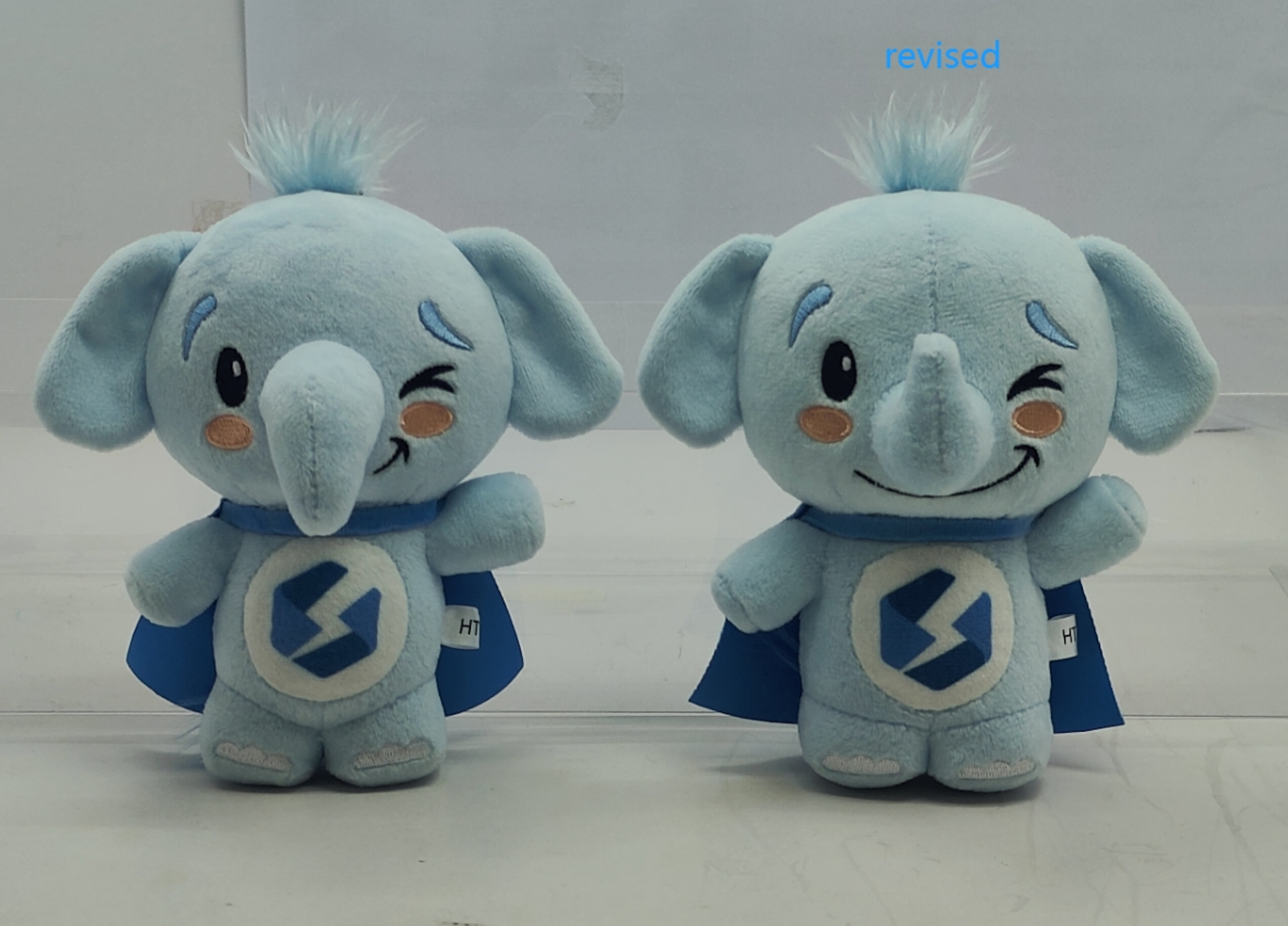 Refined 3D render of the custom Squishable Stellate elephant plushie in its superhero cape