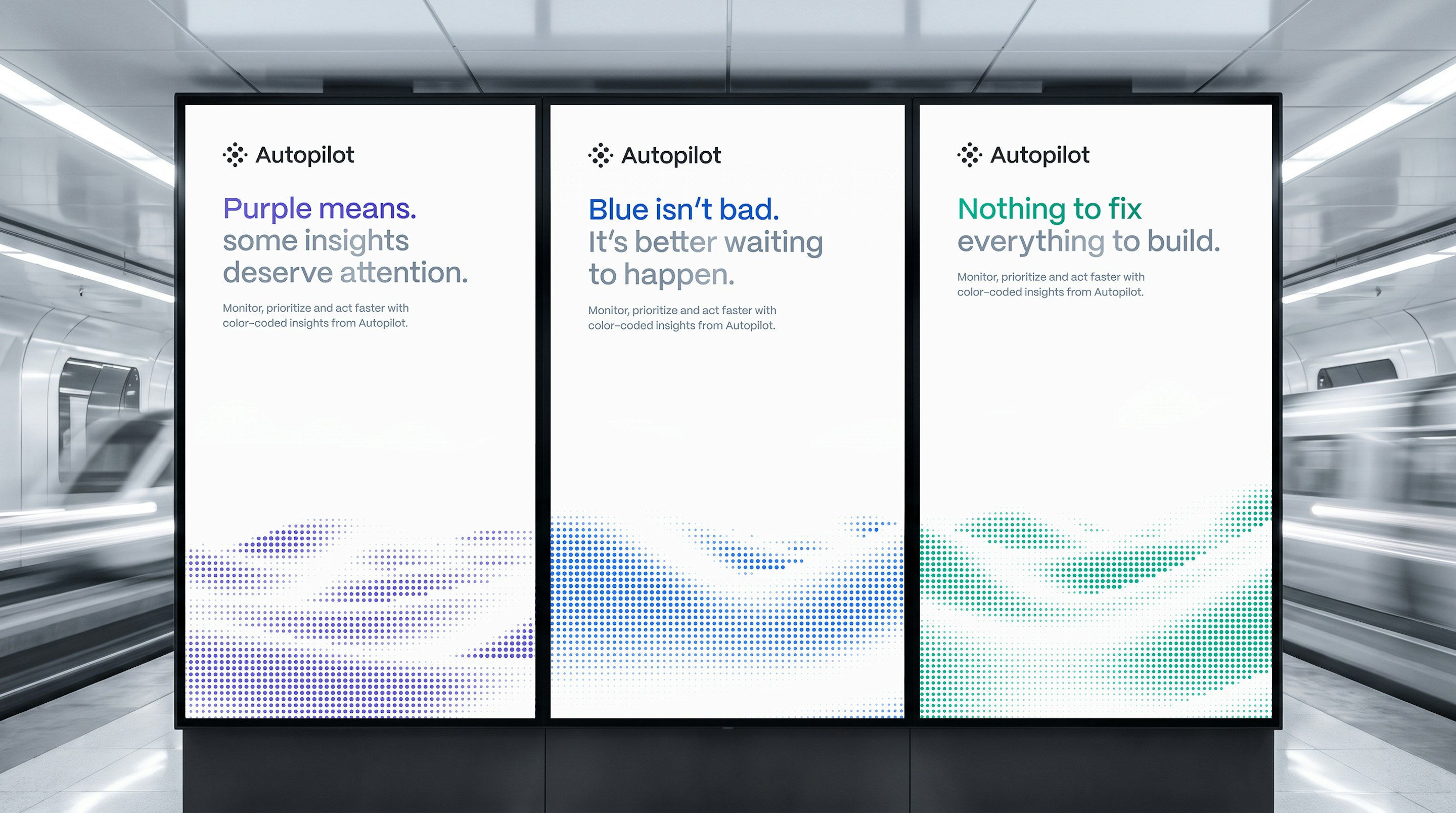 Three Autopilot street billboard mockups side by side