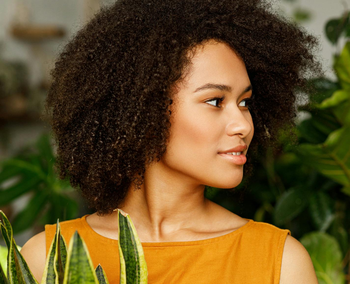 woman with brown curly hair