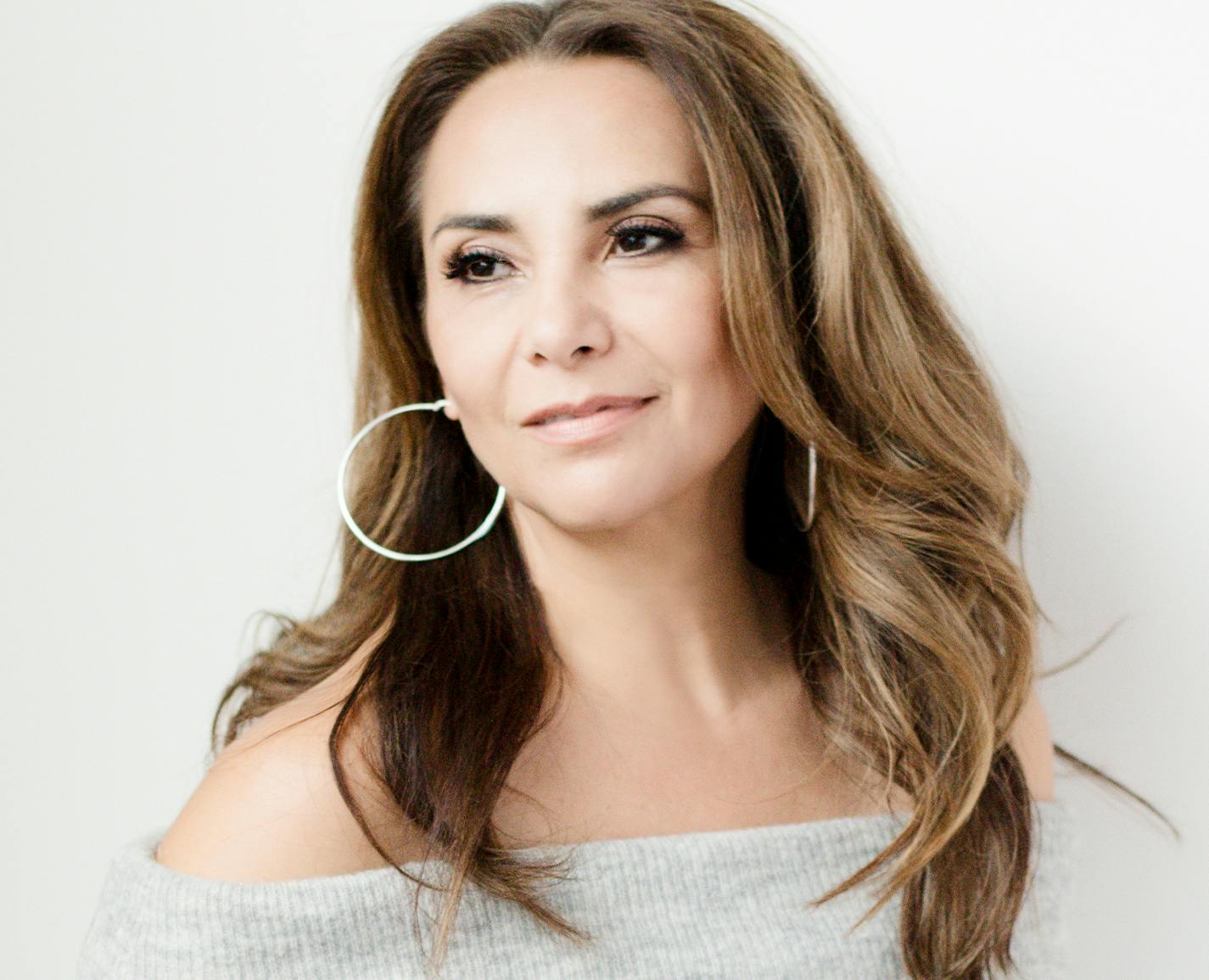woman with hoop earrings on