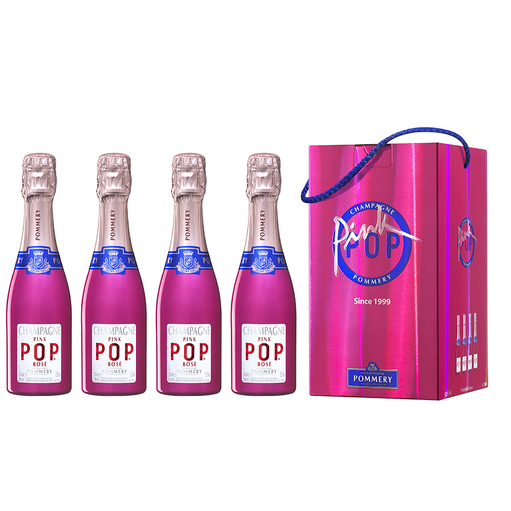 Quatres bouteilles de Pommery Pink Pop 20cl sous coffret 