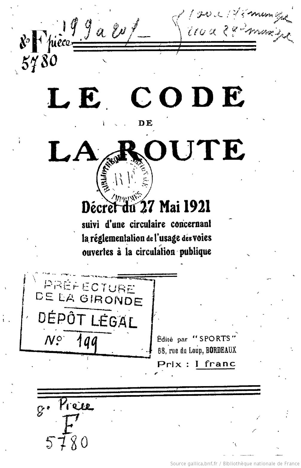 Création du code de la route national, le 27 mai 1921