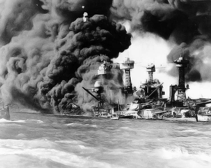 On Sunday, December 7, 1941, in the early morning, clouds of Japanese planes attacked the American war fleet by surprise at Pearl Harbor,