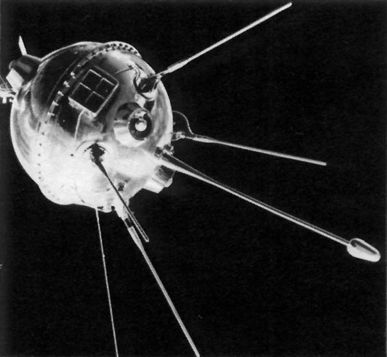 Launch of the Soviet Luna 1 satellite on January 2, 1959. It was the first spacecraft to pass close to the moon.