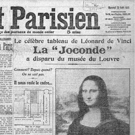 Le vitrier italien Vincenzo Peruggia vole La Joconde de Léonard de Vinci au musée du Louvre, le 21 août 1911. 