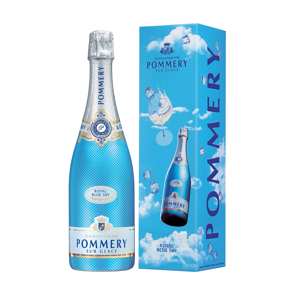 Bottle of Pommery Royal Blue Sky 75cl with cloud case