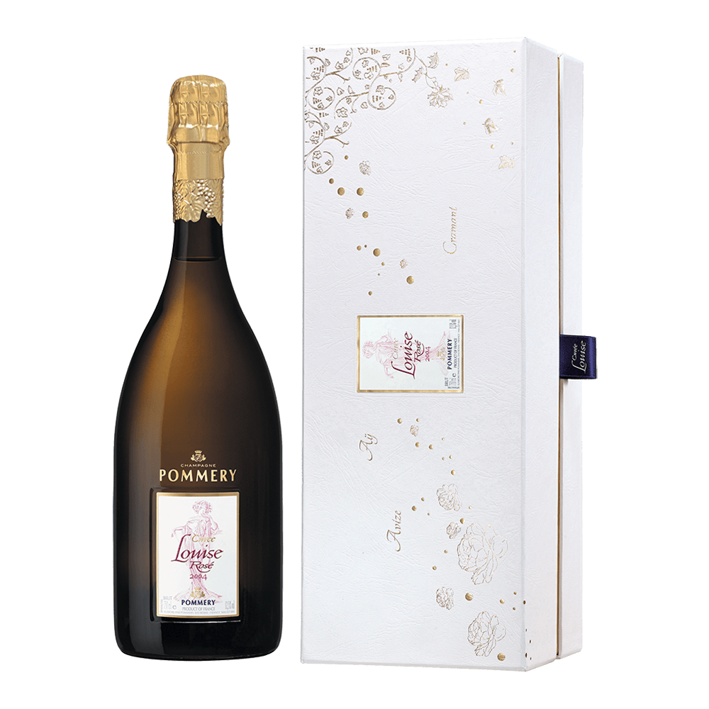 Bottle of Pommery cuvée Louise rosé 2004 75cl with case