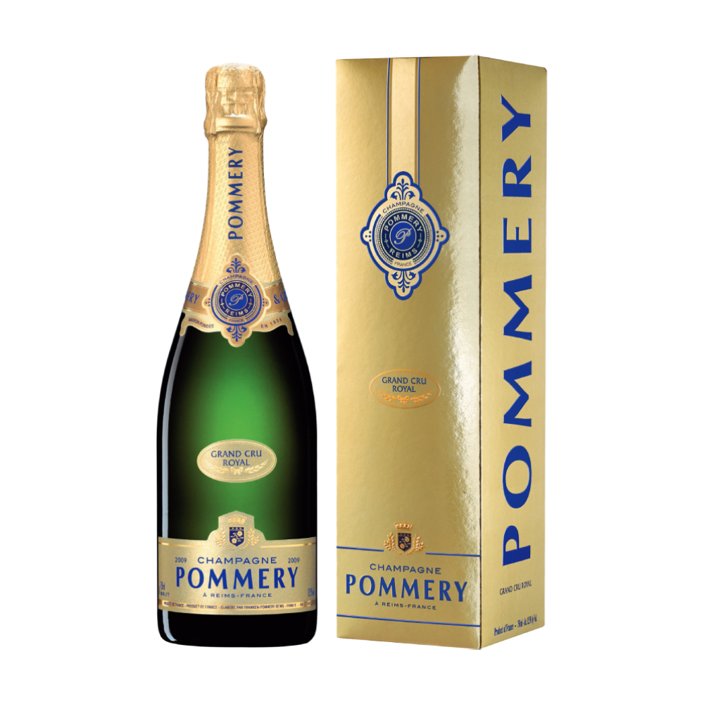 Bottle of Pommery Grand Cru Royal 2009 with case