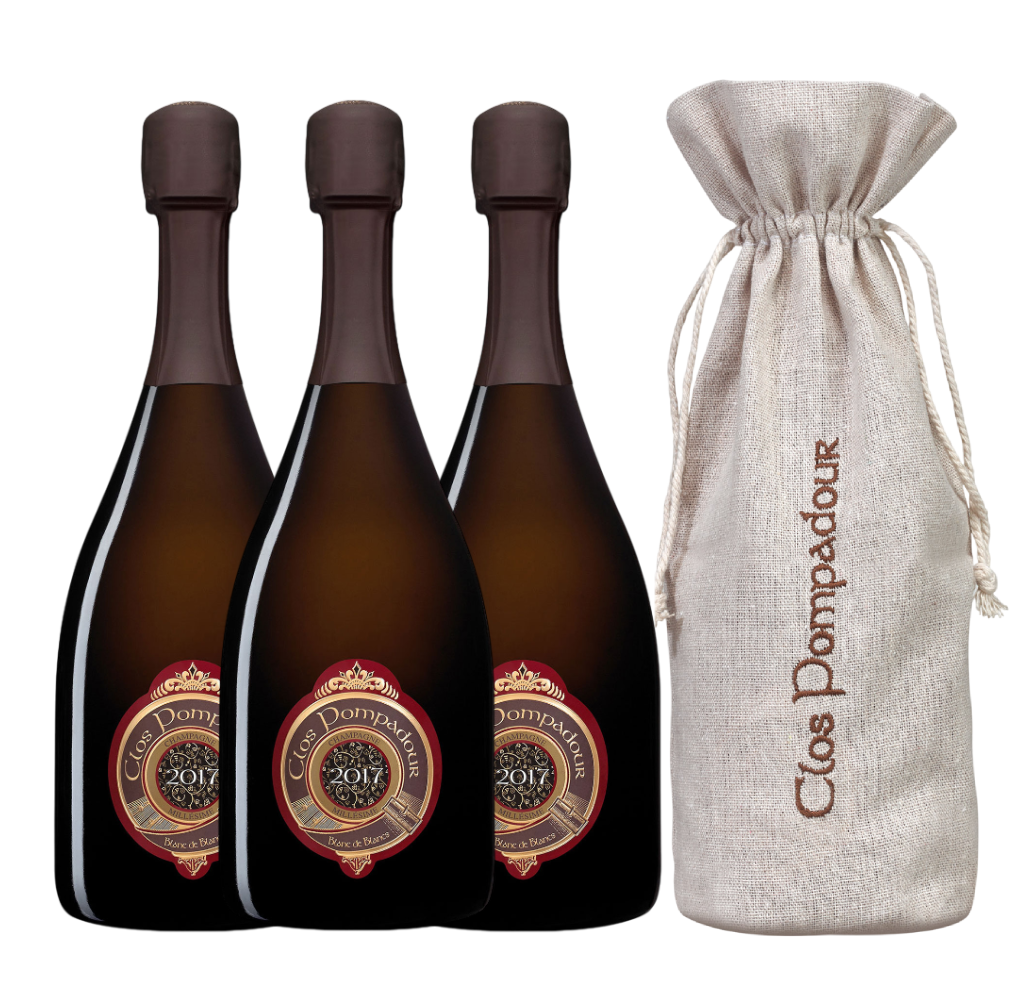 Un carton de 3 bouteilles de clos pompadour 2017 avec pochon