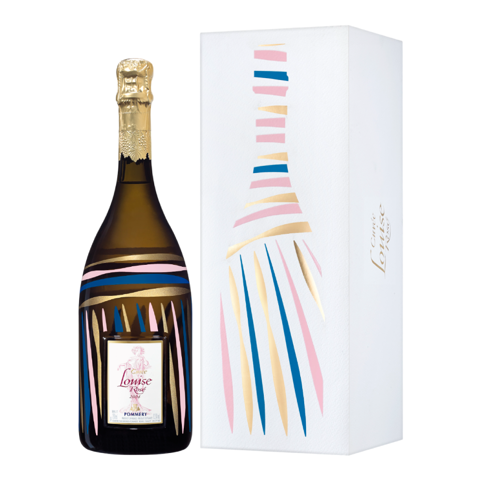 Bottle of Pommery cuvée Louise rosé 2004 75cl with case