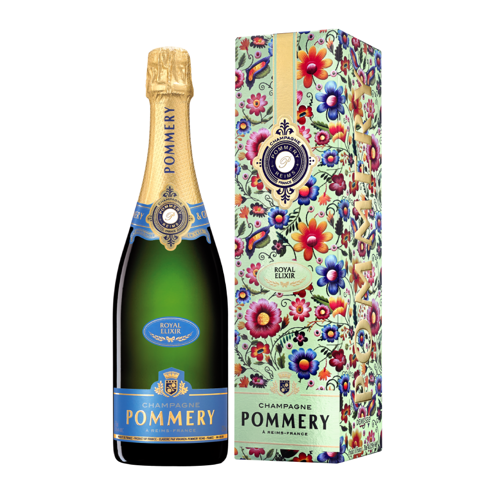 A Bottle of Pommery Royal Elixir with case