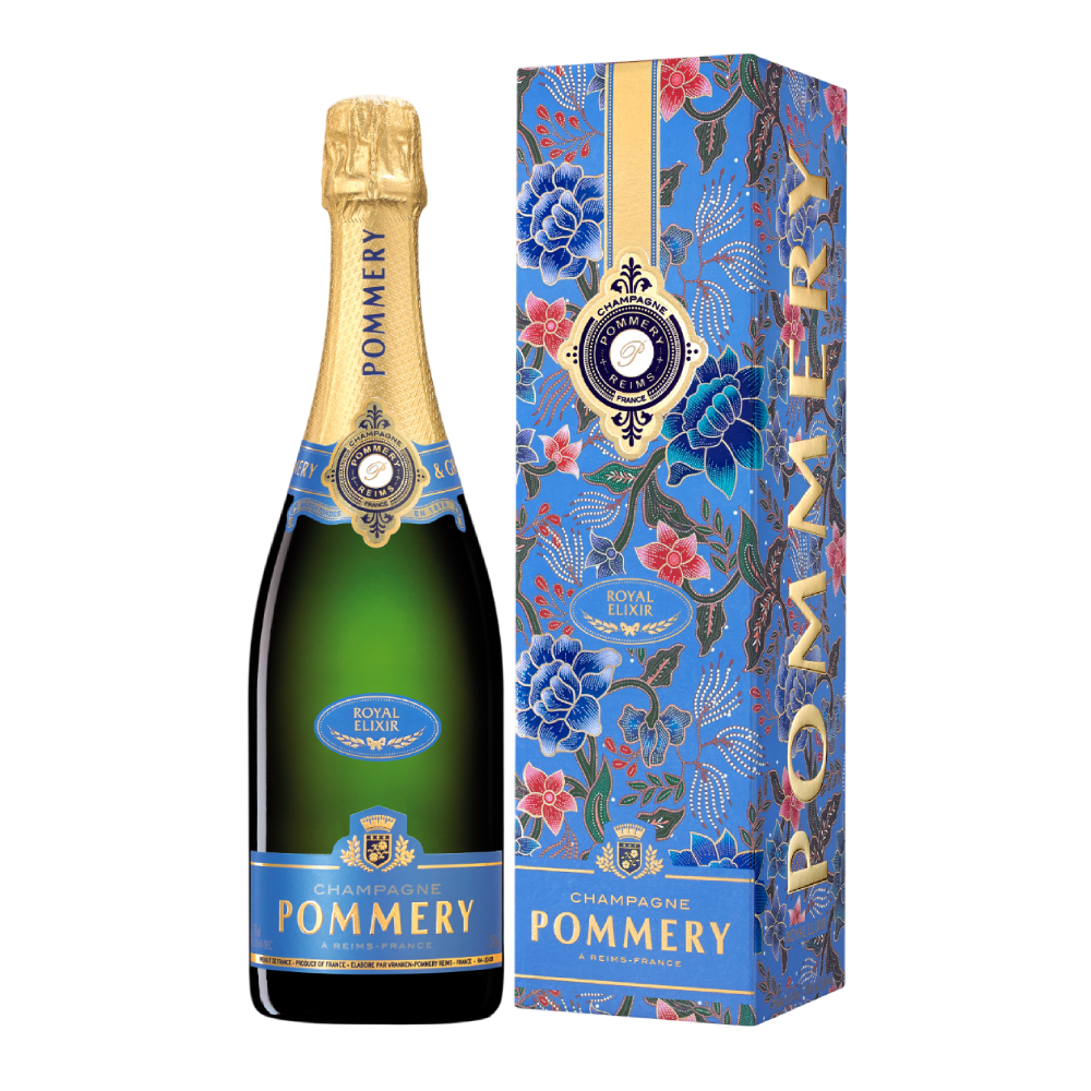 A Bottle of Pommery Royal Elixir with case