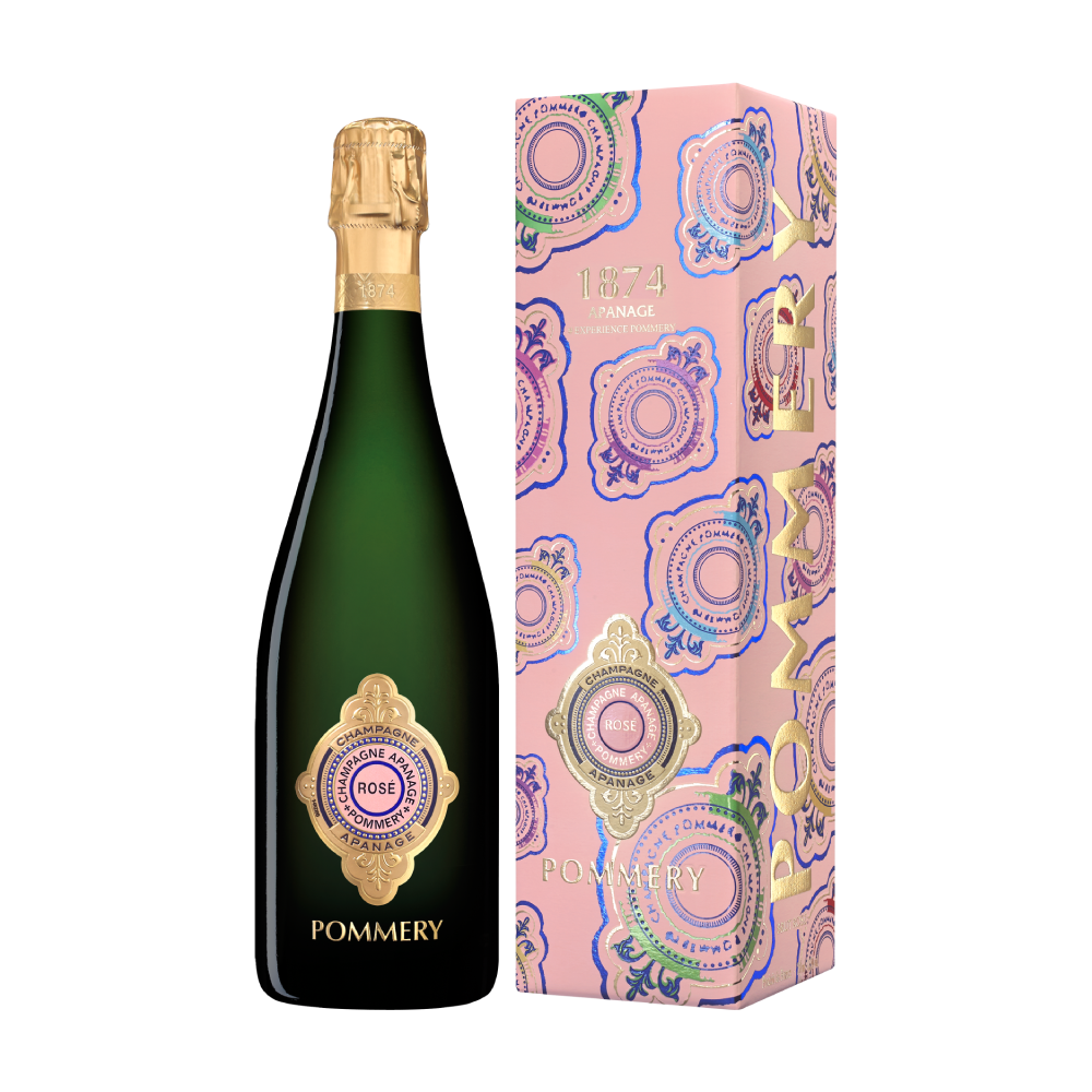 bouteille de Pommery apanagé rosé 1874 avec son étui