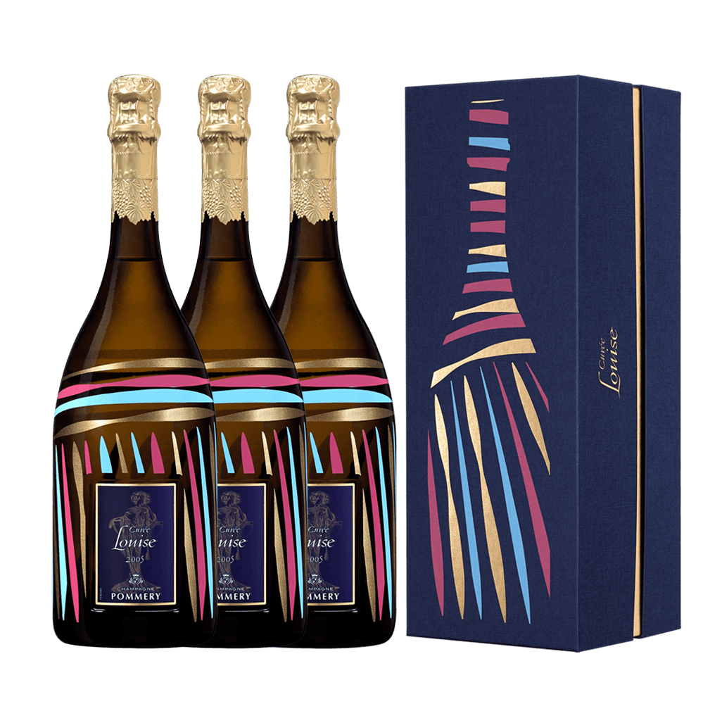 Un carton de 3 bouteilles de louise parcelles 2005 avec coffret