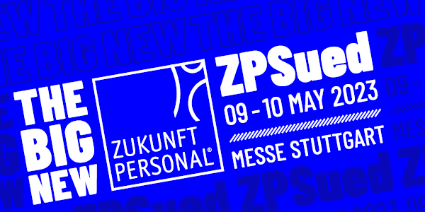 Logo der Zukunft Personal Süd auf blauem Hintergrund.