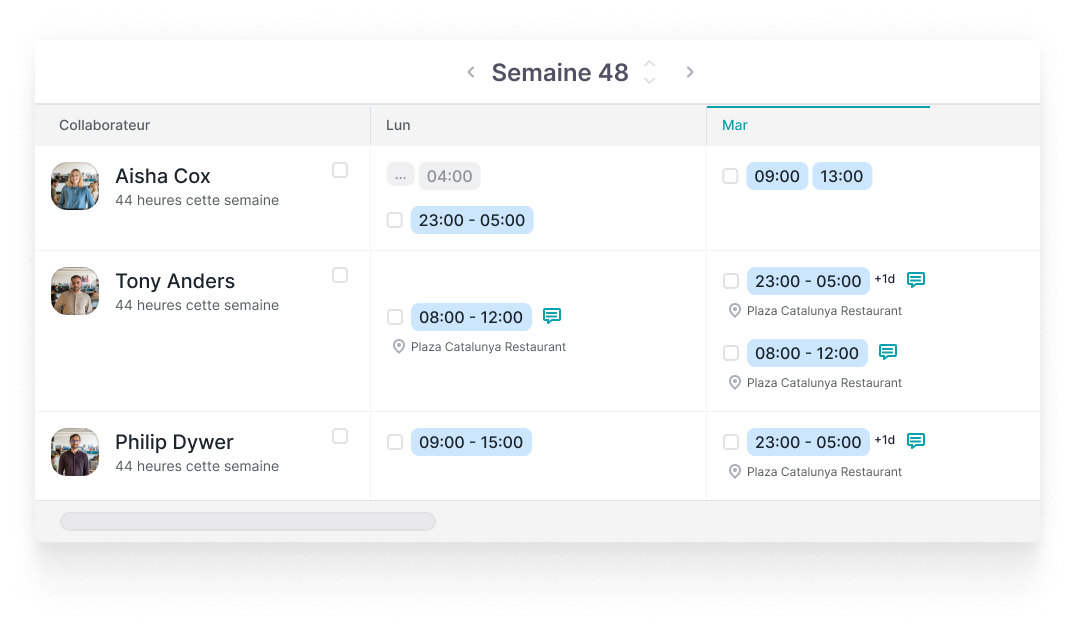 organisation du planning du personnel sur le logiciel Factorial