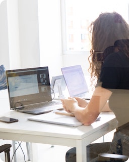 Remote work A woman works remotely from her laptop
